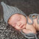 -- Newborn Baby Ribbed Pixie Hat With I-cord Ties..