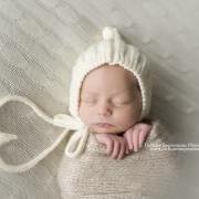 Baby Pixie Bonnett with Ribbing -- Cream -- Photography Prop