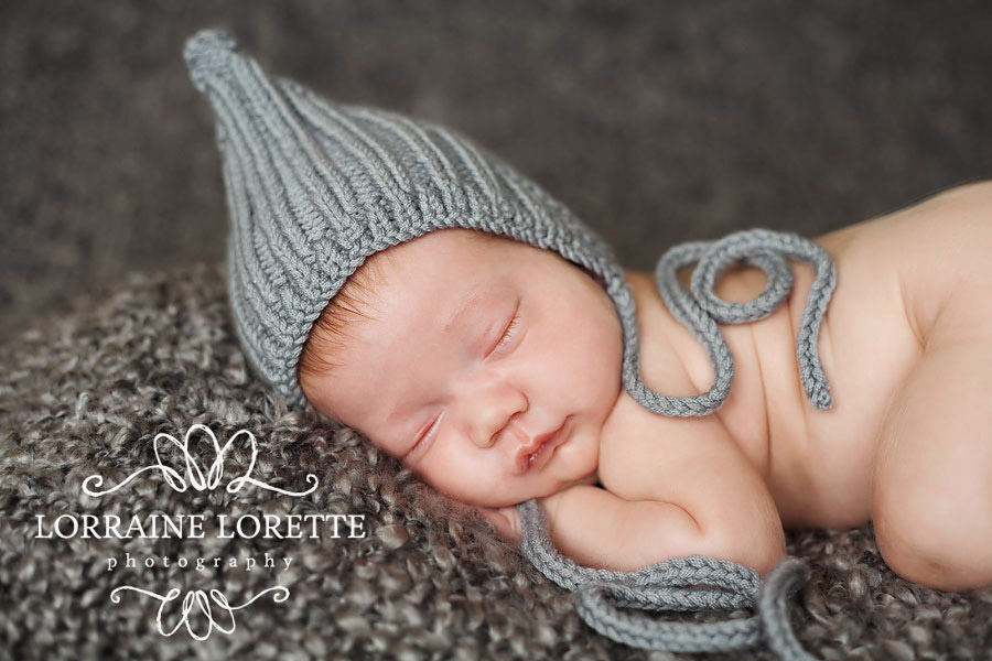 -- Newborn Baby Ribbed Pixie Hat With I-cord Ties -- Photography Prop -- Slate Grey